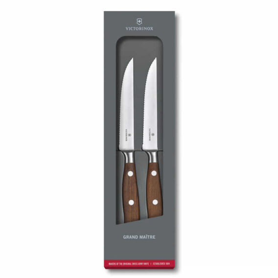 Victorinox 7.7240.2W 12cm Gül Ağacı 2li Tırtıklı Dövme Çelik Biftek Bıçağı, Hediye Kutulu - 1